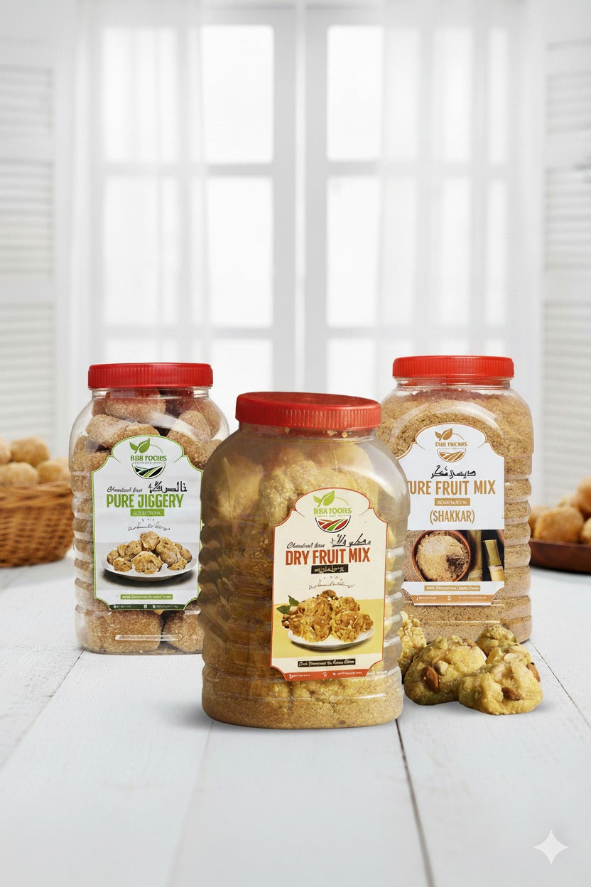 DRY FRUITS MIX GUR + PURE JAGGERY + SHAKKAR 1KG+1KG+1KG